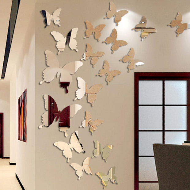 Autocollant mural miroir papillon 3D